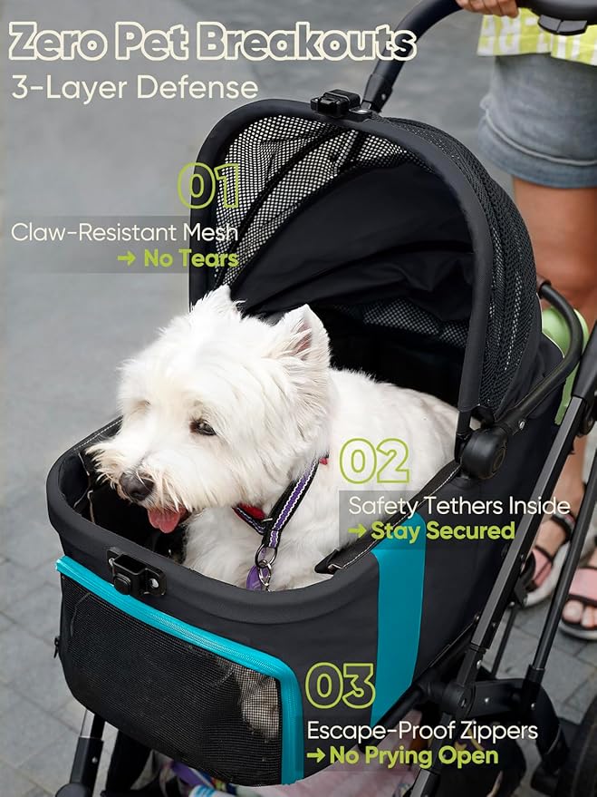 Small Dog Stroller, Pet Stroller for Small Dogs, 5-in-1 Dog Strollers - Fold All in One Without Detaching Carrier, Pet Strollers with Removable Waterproof Carrier for Dogs Cats 10 lbs 20 lbs - Black