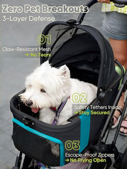 Small Dog Stroller, Pet Stroller for Small Dogs, 5-in-1 Dog Strollers - Fold All in One Without Detaching Carrier, Pet Strollers with Removable Waterproof Carrier for Dogs Cats 10 lbs 20 lbs - Black
