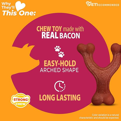 Nylabone Wishbone Strong Chew Toy for Dogs Made with Real Bacon, Durable Dog Chew Bones for Aggressive Chewers, Long-Lasting Flavor Keeps Dogs Busy, Small Dog Toys - Up to 25 lbs, 1 Count