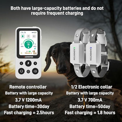 CASMINTON Shock Collar for 2Dogs [CRS01Pro]126 Training Levels, 4 Powerful Modes With 2.8-inch LCD high-definition display100% Safe Training Collar for Large Medium Small Dogs IPX7 Waterproof E Collar