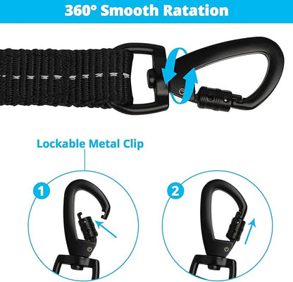 Long Dog Leash 30 FT: Heavy Duty Rope Leashes for Dogs Training with Swivel Lockable Hook Reflective Threads Bungee and Padded Handle - Dog Lead for Large Small Medium Dogs Outside Walking Hiking Blue