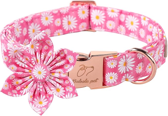 Daisy Dog Collar with Flower Bow Tie, Soft&Comfort Spring Bowtie Dog Collar, Durable Adjustable Cotton Pet Collar for Small Medium Large Dogs M