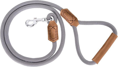 Mile High Life | Premium Leather Dog Leash | Strong Rope Leash | Leather Handle | Zinc Alloy Strong Clasp | Small Medium Large Dogs | 4/5/6 Feet(Gray Yellow, 48 Inch (Pack of 1))