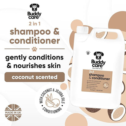 2in1 Dog Shampoo & Conditioner by Buddycare | Coconut Scented | with Aloe Vera and Pro Vitamin B5 (169.07oz)