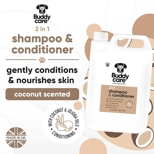2in1 Dog Shampoo & Conditioner by Buddycare | Coconut Scented | with Aloe Vera and Pro Vitamin B5 (169.07oz)