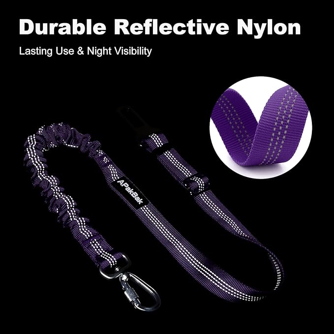 Dog Seat Belt for Car, Adjustable Dog Car Harness Seatbelt for Small Medium Large Dogs, Heavy Duty Travel Safety Restraint with Locking Aluminum Hook & Reflective Nylon Strap, Purple