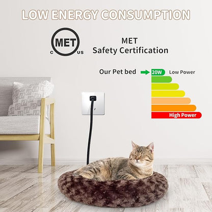 AUPETEK Heated Cat Beds for Indoor Cats Warming Cat Beds Super Soft Machine Washable Thermo Kitty Electric Heating Bed 19 Inches Round