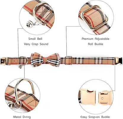 Yizepet Dog Collar with Bow Tie- Adjustable pet Collar for Dogs with Plastic Buckle Collar, Stylish Pattern for Small Medium or Large Boy and Girl Dog and Cat