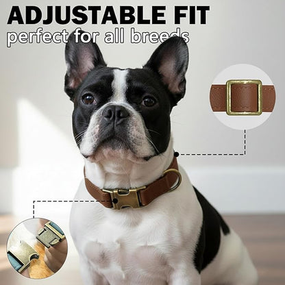 Leather Dog Collar Silicone Soft Flexible Waterproof Odor-Proof Durable Thick Classic Adjustable Pet Puppy Collar Dog Collars for Small Dogs (Brown, Small (9-14" Neck))