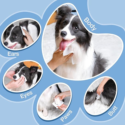 HGHULIAN Dog Wipes and Cat Wipes Unscented with Enzymes to Eliminate Odors Paw Wipes for Muddy Feet Tear Stain Wipes for Eye Gunk Gentle Hypoallergenic for Sensitive Skin 80 Count