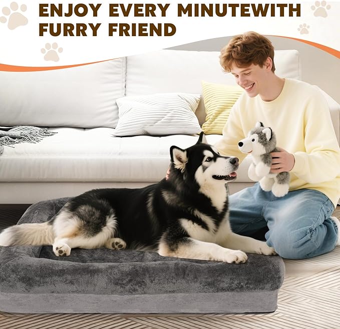 Orthopedic Dog Bed for Medium and Large Dogs Pet Bed with Sides Waterproof Dog Couch with Washable Removable Cover and Egg Crate Foam Pet Sleeping Mat with Anti-Slip Bottom