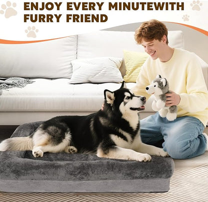Orthopedic Dog Bed for Medium and Large Dogs Pet Bed with Sides Waterproof Dog Couch with Washable Removable Cover and Egg Crate Foam Pet Sleeping Mat with Anti-Slip Bottom