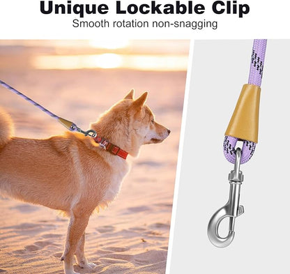lynxking Rope Dog Leash 6 FT with Comfortable Padded Handle, Highly Reflective Threads Leash for Small Medium Large Dogs (Light Purple, 2PCS Large 1/2in x 6ft-Rope Clasp)