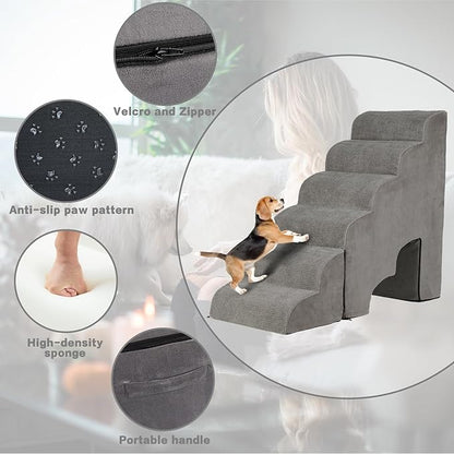 MALOROY Dog Stairs for High Beds 25-30 inches Tall, 6-Step Dog Steps for High Bed for Doggies/Kitties, 30D Foam Pet Stairs Steps for Small Dogs, Doggie Ramp/Ladder for Old Dogs/Cats, Grey