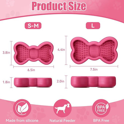 Lick Mat for Dogs, Animire Anti-Spilled Bow Tie Lick Bowls for Anxiety Relief, Silicone Slow Feeder Licking Pad with Suction Cups, Freezeable Dog Enrichment Toy for Boredom and Distraction(Rose,S)