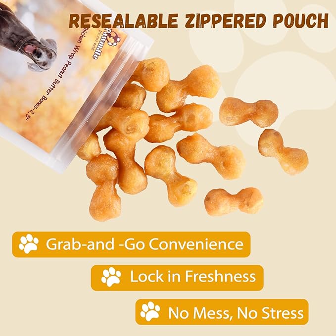 Pawmate Dog Treats Chicken Wrapped Peanut Butter Bones 2.5'', Easily Digestable Dog Chews Rawhide Free Grain Free, Chewy Training Treats Snacks for Small Medium Large Dogs, 10.6 oz