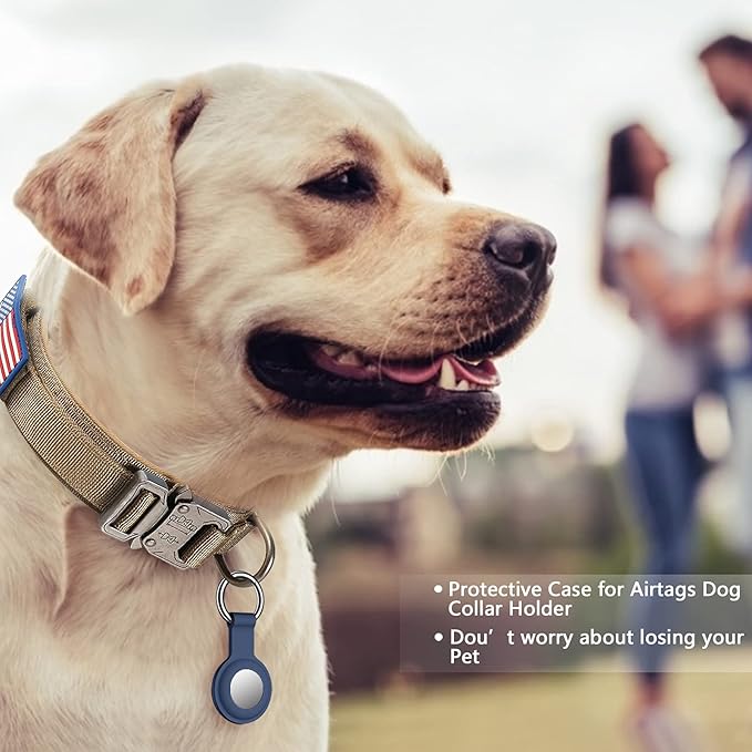 DAGANXI Tactical Dog Collar, Adjustable Military Training Nylon Dog Collar with Control Handle and Heavy Metal Buckle for Medium and Large Dogs, with Patches and Airtags Case (XL, Brown)