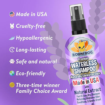 Bodhi Dog Waterless Shampoo - Natural Dry Shampoo for Dogs & Cats - Neutralizes Pet Odor - No Rinse Required - Made of Natural Extracts - Safe for Sensitive Skin - Made in USA - Lavender (8 Fl Oz)