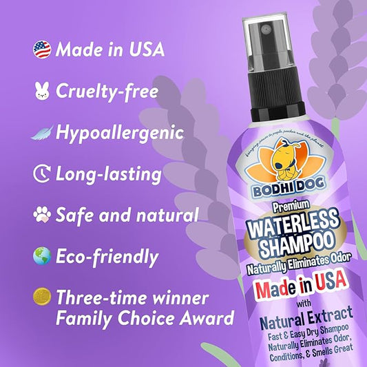 Bodhi Dog Waterless Shampoo - Natural Dry Shampoo for Dogs & Cats - Neutralizes Pet Odor - No Rinse Required - Made of Natural Extracts - Safe for Sensitive Skin - Made in USA - Lavender (8 Fl Oz)