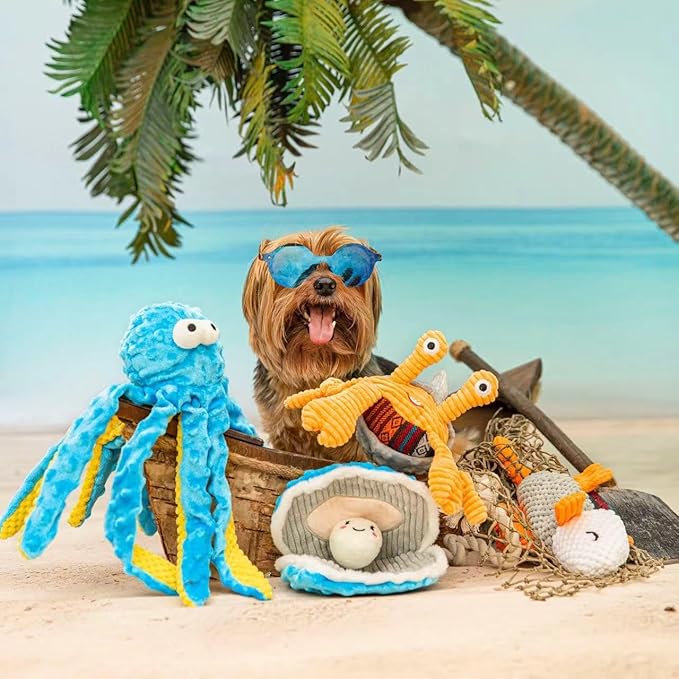 Nocciola 4 Packs Crinkle Squeaky Dog Toys for Aggressive Chewers, Tough Durable Stuffed Plush Rope Tug Puppy Chew Toy for Small Medium Large Breeds