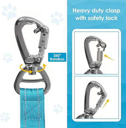 AUBELL Tactical Dog Leash Heavy Duty,4-6ft Reflective Strong No Pull Bungee Leash for Medium Large Dogs with Comfortable Padded Double Handle,Car Seat Belt,360 Degree Rotating Carabiner,Blue