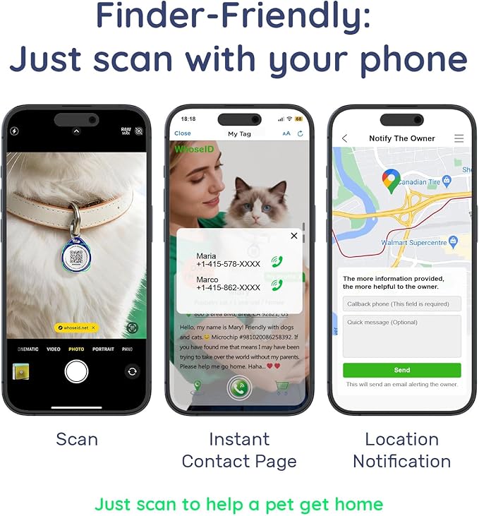 QR Code Dog Tag and Cat Tag, Scan to Reunite Faster, Waterproof and Durable, Lightweight and Quiet, Updatable Contact Info, Blue for Cool Tone