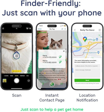 QR Code Dog Tag and Cat Tag, Scan to Reunite Faster, Waterproof and Durable, Lightweight and Quiet, Updatable Contact Info, Blue for Cool Tone
