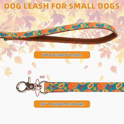 KOOLTAIL Dog Collar and Leash Set with Bow Tie & Bells for Small Dogs-Puppy Collar and Leash with Dog Bandana Collar, Soft Leather Tangle Free Leashes for Boys Girls Cats