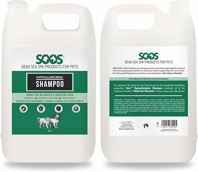 Soos Pet Shampoo Hypoaller-genic Natural Dead Sea Minerals Fast Absorbing with Vitamins Essential Oils Natural Elements for Dogs and Cats - 1x Pet Shampoo (4L)
