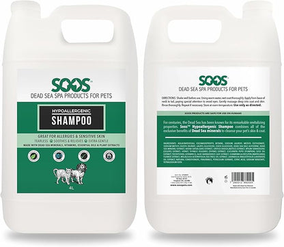 Soos Pet Shampoo Hypoaller-genic Natural Dead Sea Minerals Fast Absorbing with Vitamins Essential Oils Natural Elements for Dogs and Cats - 1x Pet Shampoo (4L)