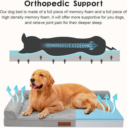 Rainmr Orthopedic Dog Beds for Large Dogs, Memory Foam Dog Beds Large Sized Dogs, Washable Removable Cover, Nonskid Bottom, Waterproof, for Indoor, Outdoor, Crate ＆ Car Use, 41x27x6 Inches, Light Grey