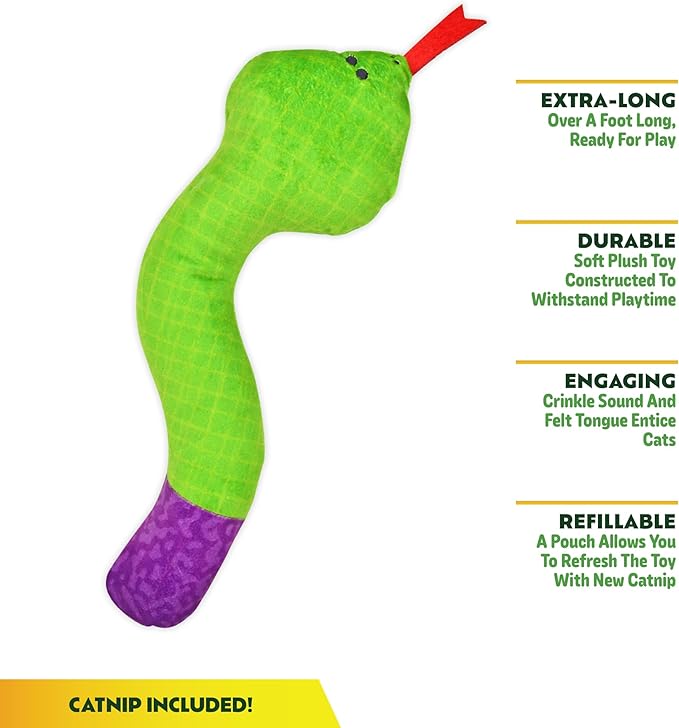 KITTY KA-ZOOM ZOOMIE Snake Kicker - Refillable Catnip Toy + Catnip | High Potency Hand Harvested Fresh | Soft Plush for Engaging Play