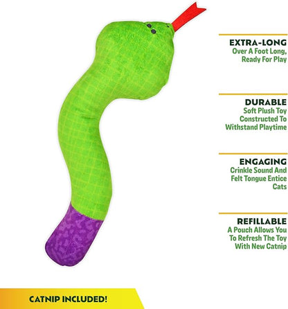 KITTY KA-ZOOM ZOOMIE Snake Kicker - Refillable Catnip Toy + Catnip | High Potency Hand Harvested Fresh | Soft Plush for Engaging Play