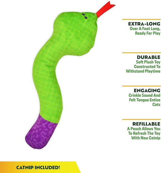KITTY KA-ZOOM ZOOMIE Snake Kicker - Refillable Catnip Toy + Catnip | High Potency Hand Harvested Fresh | Soft Plush for Engaging Play