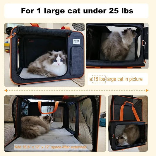 pidipiti 20 x 14 x 14 inches Expandable pet Carrier for 1 Large cat Under 25 lbs,2 Medium Cats/Rabbits 20 lbs+, 1 Small Dog Under 15 lbs,cat Crate/Bag for Short Trip/Long Distance car Travel