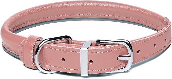 OOPSDOGGY Rolled Leather Dog Collar Reflective Roll Collars for Small Medium Large Dogs Puppy (Blush, M, 12''- 15'')