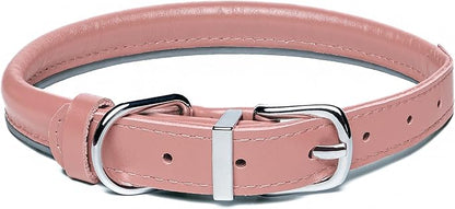OOPSDOGGY Rolled Leather Dog Collar Reflective Roll Collars for Small Medium Large Dogs Puppy (Blush, S, 10''- 13'')