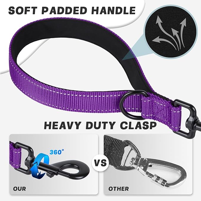 Dog Leash, Short Dog Leash, Leashes for Large Breed Dogs,Traffic Padded Handle- Reflective Training Lead, Perfect for Medium to Large Dogs(12 Inch, Purple)