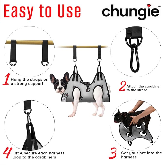 Dog Grooming Hammock for Dogs – Dog Restraint for Nail Trimming with Pet Nail Clipper – Dog Sling for Grooming, Dog Hammock for Nail Cutting & Grooming Harness (Legs Spacing:11-14”)/Max W:45lb)