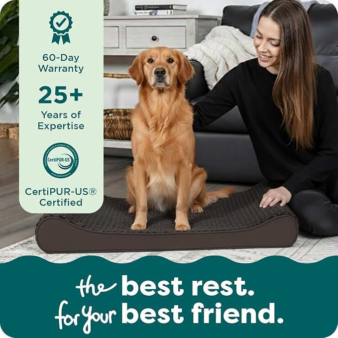 Furhaven Orthopedic Dog Bed for Large Dogs w/ Removable Washable Cover, For Dogs Up to 150 lbs - Ultra Plush Faux Fur & Suede Luxe Lounger Contour Mattress - Chocolate, Jumbo Plus/XXL