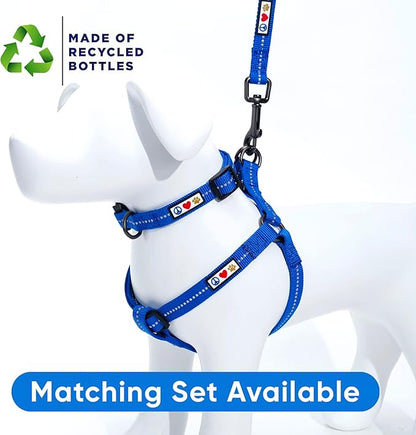 Pawtitas Recycled Reflective Step-in Dog Harness – Adjustable No-Pull Vest for Puppies to Seniors, Safe & Comfortable M Blue