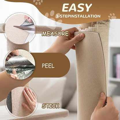 118Inch Cat Carpet Protector for Furniture Couch - Self Adhesive Cat Scratching Mat for Wall Door & Sofa - DIY Trimmable Scratcher Pad Material - Replacement Rug for Shelf Tree.