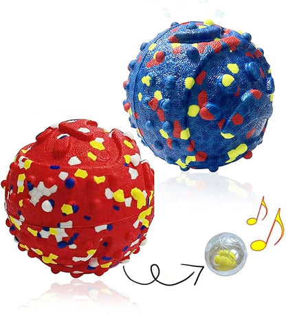 CAISHOW Dog Ball Squeak Toys (Bell Ball Blue and Red)