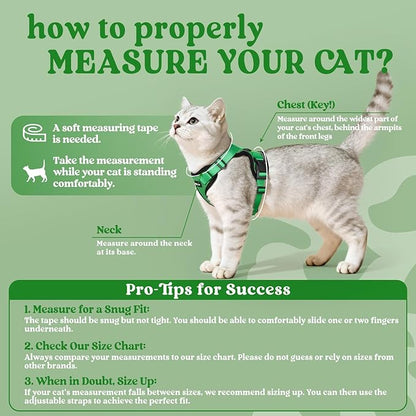 rabbitgoo Cat Harness and Leash for Walking, Escape Proof Soft Adjustable Vest Harnesses for Cats, Easy Control Breathable Reflective Strips Jacket, Grass Green,M