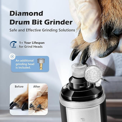 FuzzyFix Dog Nail Grinder, Nail Clippers with LED Light, USB Rechargeable Electric Dog Nail Trimmer 5-Speed Paws Grooming & Smoothing for Large Medium Small Dogs Cats Pet