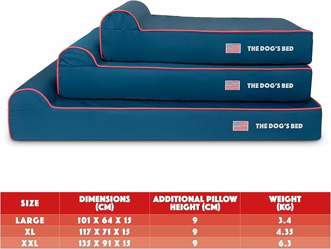 The Dog’s Bed Orthopedic Headrest Dog Bed XXL Blue Oxford with Red Trim US Flag, Memory Foam, Hip & Elbow Dysplasia, Post Surgery, Lameness, Waterproof Washable Cover, Veterinary Approved