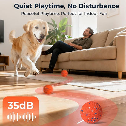 Aquamorph 2 Pack Interactive Dog Balls - Auto Moving Bouncing Vibrating Washable Dog Toys for Large Medium Dogs, Type-C Rechargeable, Blue and Orange, Grid Pattern