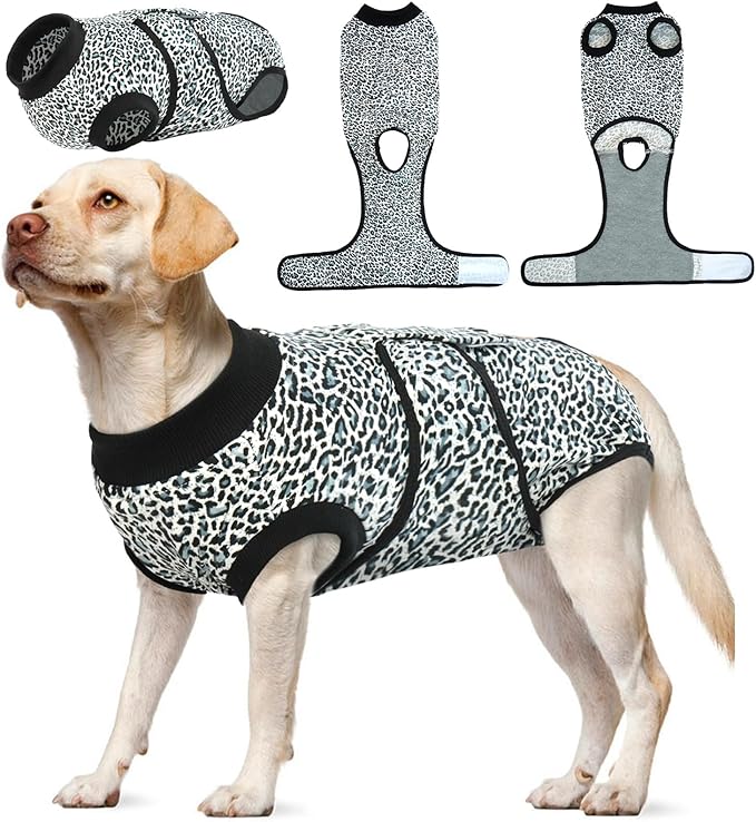 Kuoser Dog Surgery Suit, Comfy Dog Recovery Suit Female Doggie Onesie for Surgery, Post-Op Onesie for Female & Male Dogs, Soft Protective Wear, BlueLeopard XL