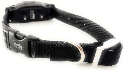 Sparky Pet Co - ECollar Replacement Strap - Easy Release Double Buckle Dog Collar - Rugged Nylon - Adjustable - D Ring - Quick Release Metal Clasp - for Invisible Fence Systems - 1" x 28" - Black