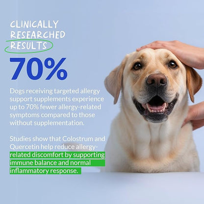 Allergy Support for Dogs - 120 Chewable Tablets - with Vitamin C, Omega 3 and Colostrum - Itch Relief, Allergy Relief for Dogs, Skin Soother - with Probiotics for Immune System Health